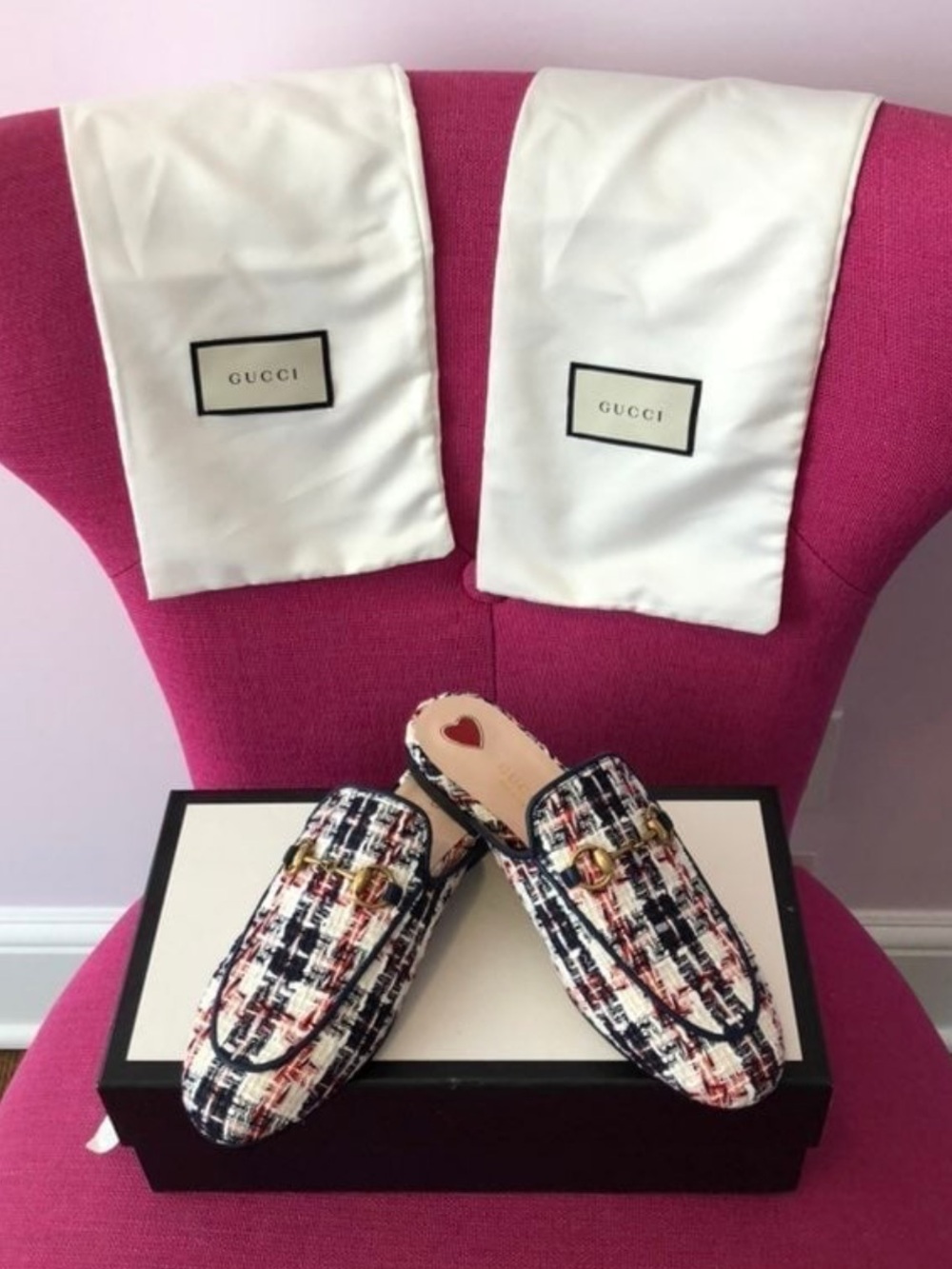 Gucci-Tweed Princetown Mules EU 36 Gucci Princetown Tweed Check